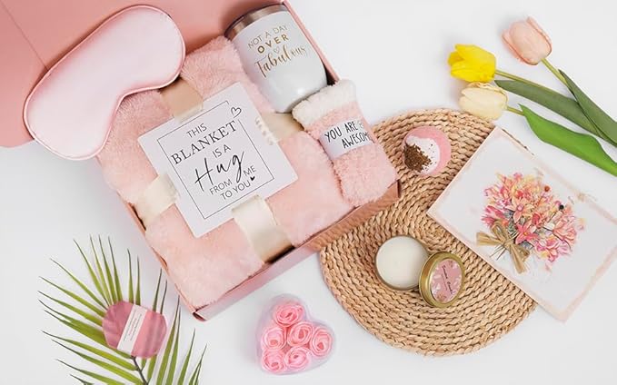 Valentines Day Gift for Her,Pink Birthday Gifts for Women Her Girlfriend Sister Wife,Self Care Get Well Package Basket,Relaxing Spa Set,Valentines Day,Rose Christmas Gifts for Women Grandma Mom Mother