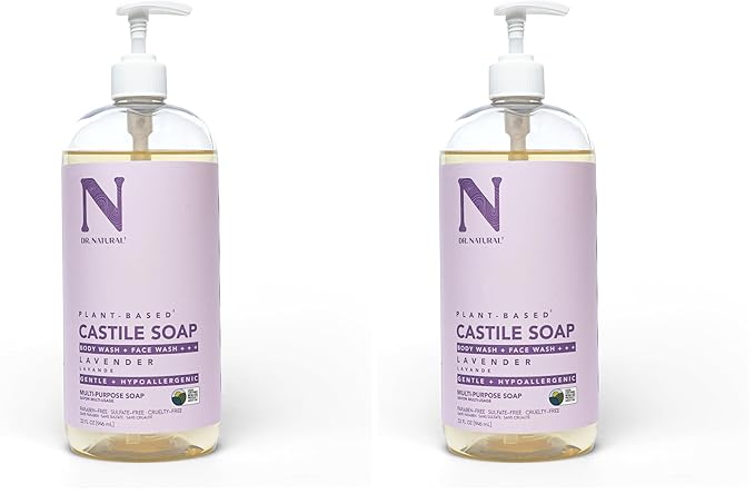 Dr. Natural Castile Liquid Soap, Lavender, 32 oz - Plant-Based - Made with Organic Shea Butter - Rich in Coconut and Olive Oils - Sulfate and Paraben-Free, Cruelty-Free - Multi-Purpose Soap