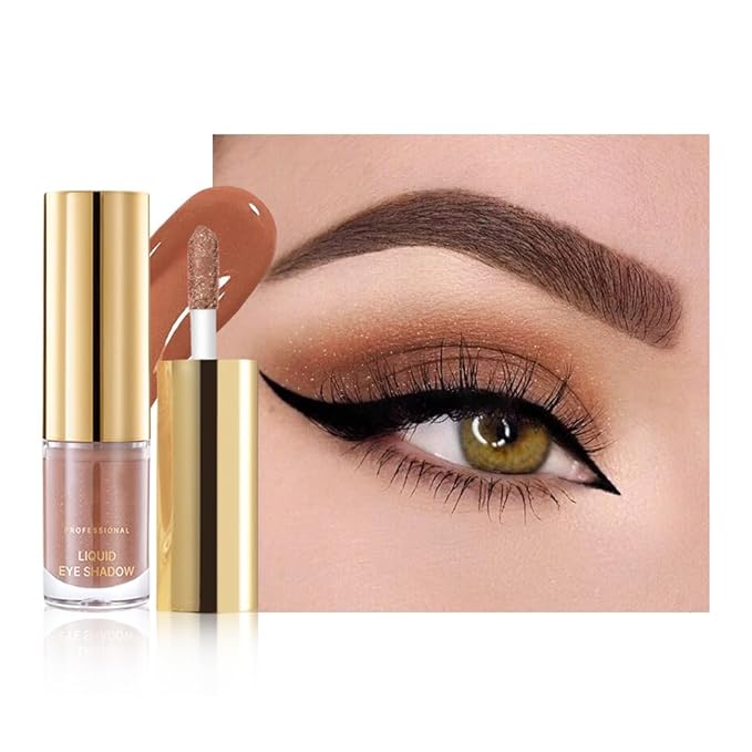 Brown Shimmer Liquid Metallic Eyeshadow, Longwear Eye Makeup For Older Women, Buildable Highly Pigmented & Blendable Eye Shadow Cream in Shimmer Finishes, Vegan & Cruelty-Free, (03#Brown)