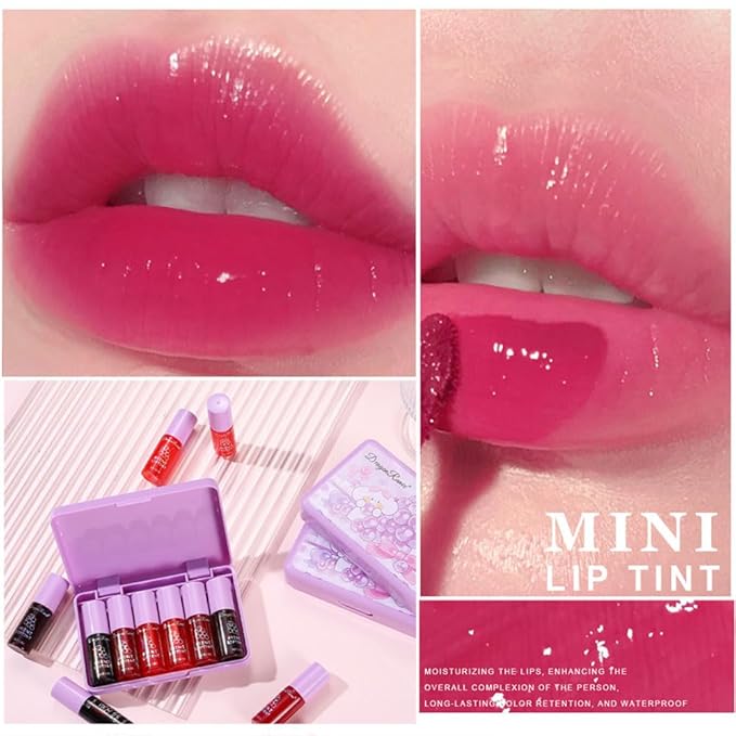 6 Colors Lip Tint Stain Korean Lip Gloss, Matte Velvet Lip Tint Natural Plumping Lip Stain, Multi-Use Lip and Cheek Tint Mini Liquid Lipstick, Long lasting Non-Stick Cup Waterproof, Lip Color Makeup