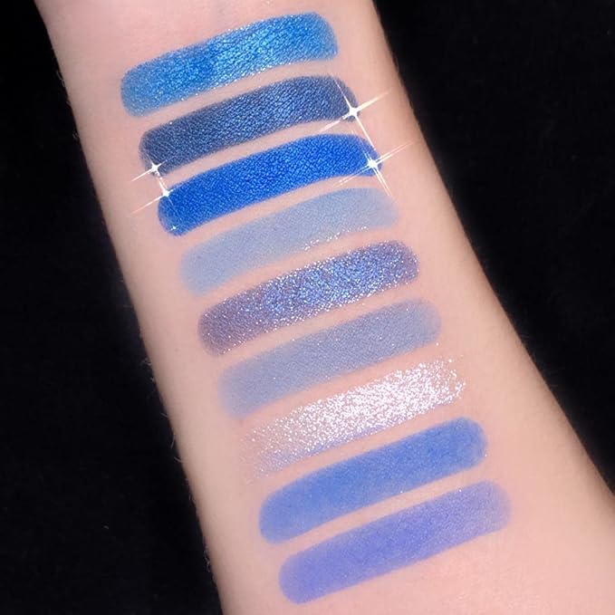9 Colors Eyeshadow Palette - Blue Eyeshadow Theme, High Pigmented Blendable Matte & Glitter Shimmer Finishes, Long Lasting Eye Makeup for Christmas & Music Festivals(Blue)