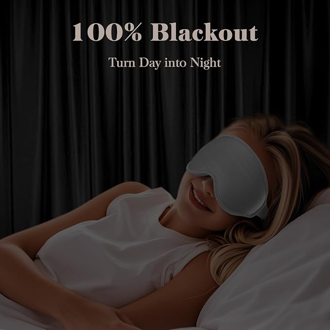 Fygrip 3D Eye Mask Sleep Mask for Men & Women, 100% Pressure-Free & Light Block-Out Eye Mask for Sleep with Easy Adjustable Strap, Night Eye Cover for Travel, Grey