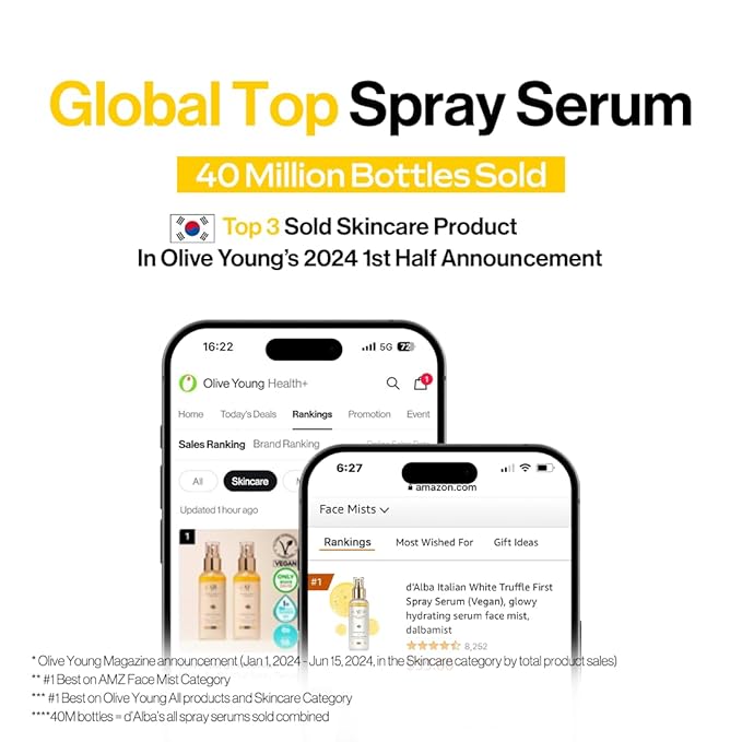 d'alba Piedmont Italian White Truffle First Spray Serum, Vegan Skin Care, Light-weight Face Moisturizer, Glow Serum for Radiant Skin, Non Comedogenic, All In One Mist, Korean Skin Care (3.38 fl oz.)