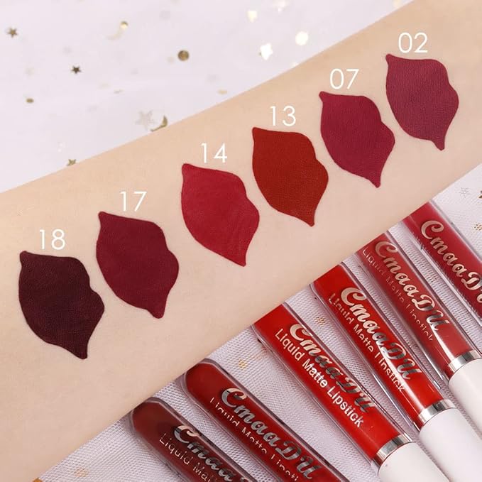evpct 6Pcs Liquid Matte Lipstick Lipgloss Set for Women Dark Deep Bright Ruby Blood Brick Plum Mauve Rose Red labiales mate 24 horas originale matte larga duracion 24 Hour Lipstick Long Lasting