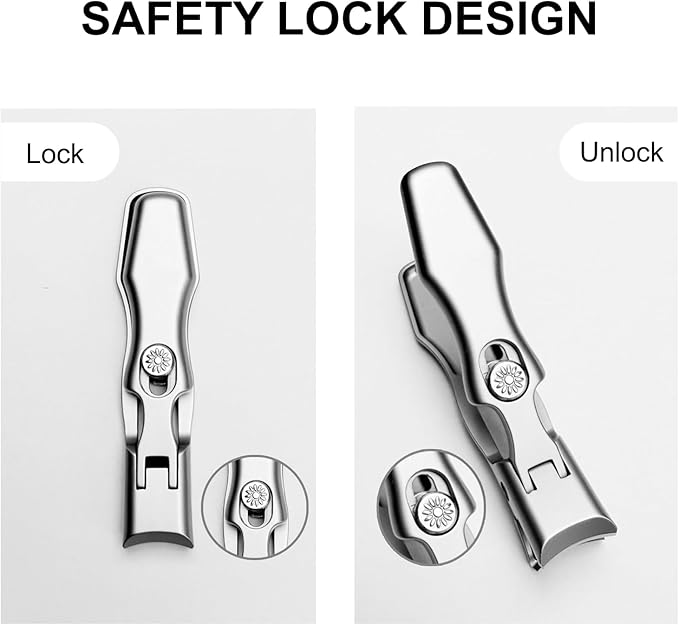 German Nail Clippers for Men, Women & Seniors with Thick Nails - Heavy Duty Ultra Sharp Stainless Steel Clippers with Wide Jaw, Anti-Splash Design, Safety Lock and Catcher