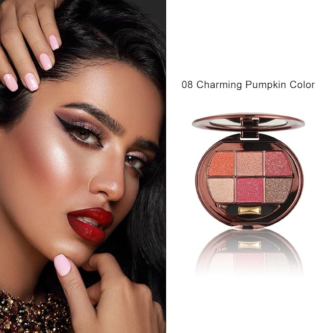 Eyeshadow Palette with Orange&Pumpkin&Grapefruit, 6 Color Neutral Eyeshadow Highly Pigmented Matte and Shimmer, Long-Lasting Blendable for Everyday & Travel Makeup