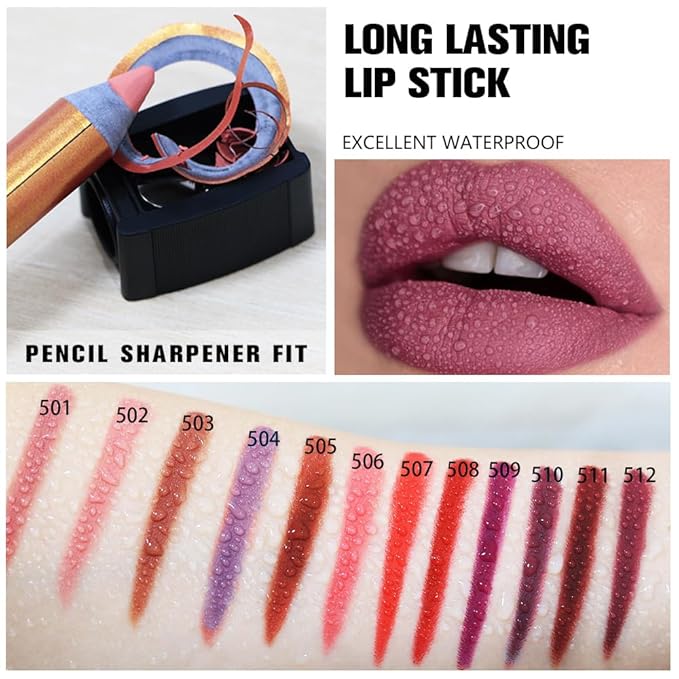 Light Purple Lip Liner Pencil, Smooth Matte Lipstick Crayon with Lip Pencil Sharpener for Women, Velvet Smudge Proof Smudgeproof Waterproof No Transfer Makeup Forever Lipliner 504#