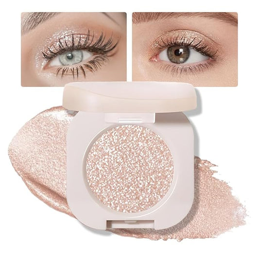 Glitter Shimmer Sparkle Eye Shadow Palette Makeup for Green Blue Eyes, Pearl White Silver Glitter Shimmer Metallic Holographic Multichrome Cream Iridescent Single Monochrome Eyeshadow Makeup