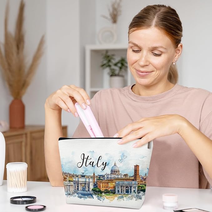 Ythuil Italy Travelling Gifts Makeup Bag, Italy Souvenir, Watercolor Cosmetic Bag for Purse, Trip Gifts for Traveller, Travelling Lovers, City Themed Organizer