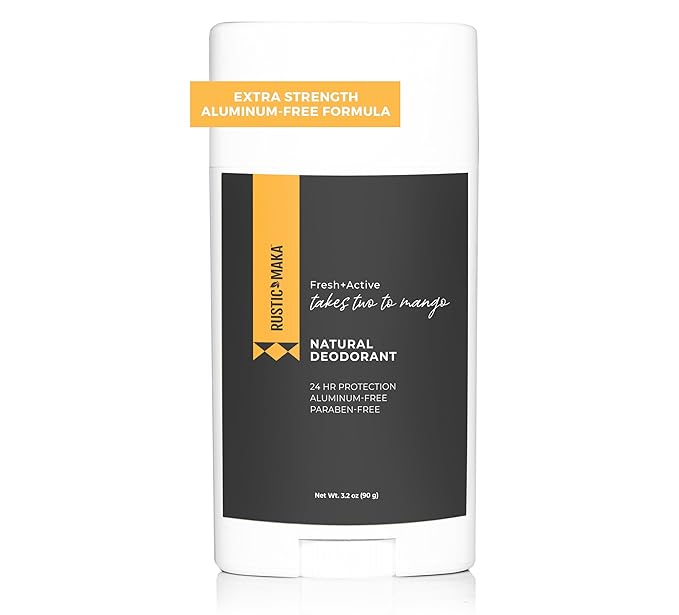 Rustic MAKA Natural Deodorant, Takes Two To Mango (Mango + Lime), Free of Aluminum, Baking Soda & Parabens, Activated Charcoal + Magnesium, Continuous Odor Control