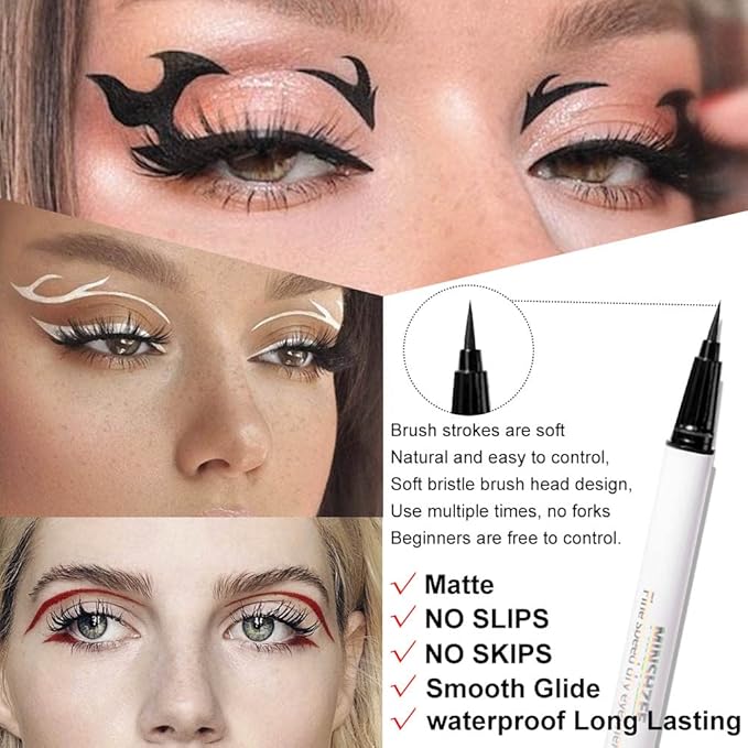 evpct 3Pcs White Red Black Matte Waterproof Colored Eyeliner Liquid Eye Liner Color Set Long Lasiting Colorful Liquid Eyeliner lapiz delineador de ojos contra el agua blanco para ojos de colores 1+3+9