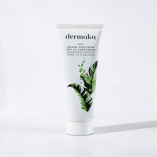 Dermaka Lightly Tinted Mineral Sunscreen SPF 42 – Anti-Aging Face Moisturizer with Zinc Oxide & Aloe Vera – Water Resistant, Non-Greasy & Reef Safe for Sensitive Skin – 3.4 oz