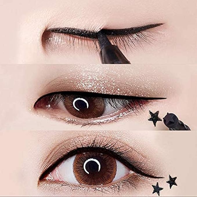 BINGBRUSH Double-sided Liquid Stamp Eyeliner Pen, Face Stamps Makeup Extremely Black Waterproof Slim Gel Felt Tip High Black Pigment Liquid Eyeliner & Seal (black)