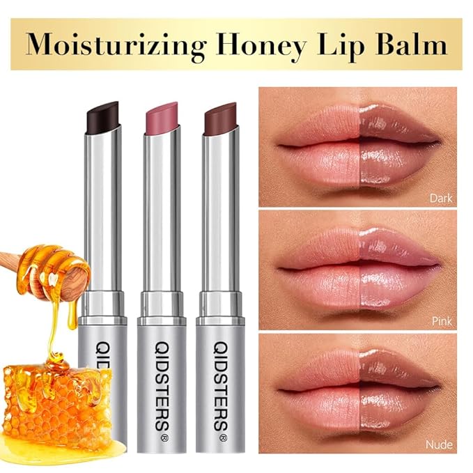 3Pcs Honey Lipstick Tinted Lip Balm, Sheer Hydrating Lip Stain for All Skin Tones, Natural Lightweight Lips Gloss Makeup for Women, Vegan & Cruelty-Free