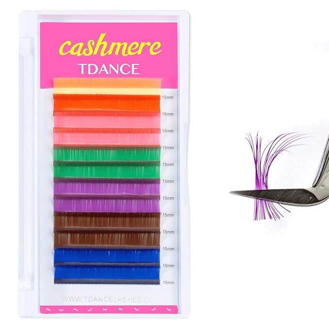 TDANCE Colored Lash Extensions Classic Lash Extensions Brown Blue Red Purple Pink Green Yellow Mixed Colored Tray 0.07mm C/D Curl Premium Silk Individual Lashes Salon Use(Mixed Color,D-0.07,12mm)