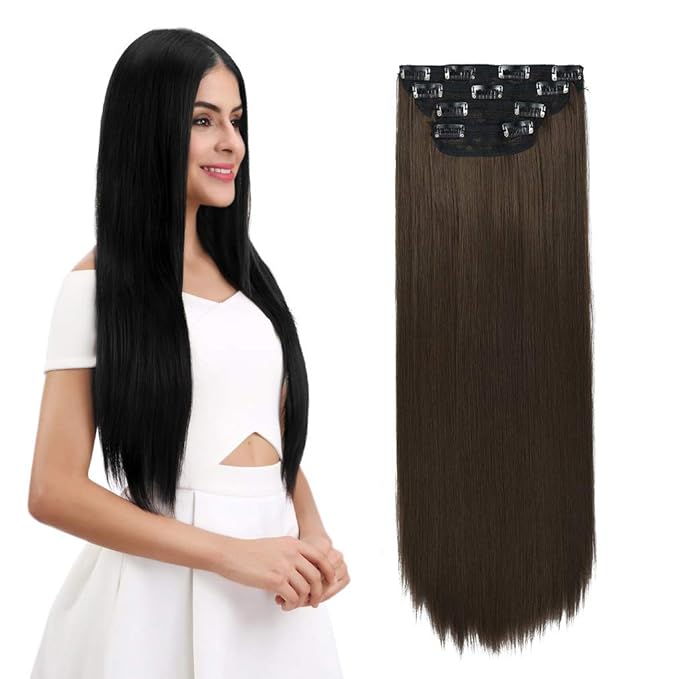 REECHO 26" Straight Super Long 4 PCS Set Thick Clip in on Hair Extensions Medium Ash Brown