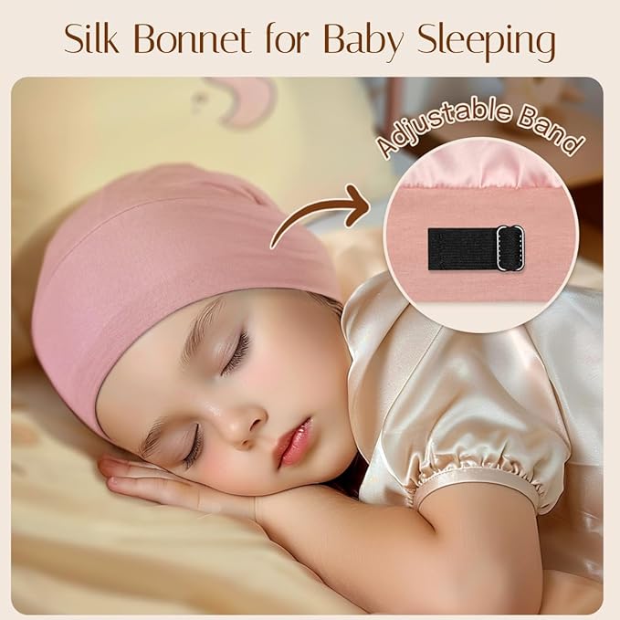 OLESILK Silk Baby Bonnet 6-12 Months: 100% Mulberry Silk & Modal, Anti-Frizz for Curly Hair, Adjustable Fit Growing Toddler