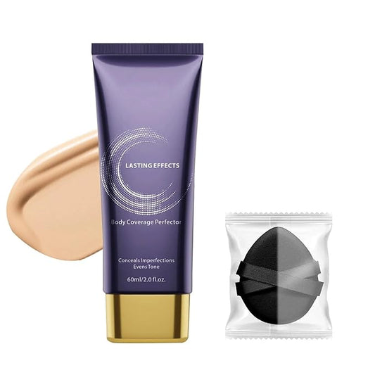Body Makeup, Body Coverage Perfector & Complexion Perfector with Powder puff, Sweat-Resistant Transfer-Resistant Leg & Body Foundation, Tattoo Cover Up, Natural Radiant Finish,60ml-(1pc)