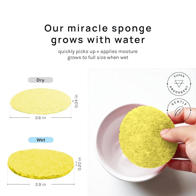 AOA Studio 50-Count Compressed Facial Sponges 100% Natural Cosmetic Spa Sponges for Facial Cleansing, Exfoliating Mask, Remove for Makeup, Dead Skin, and Dirt (Yellow, 50 counts)