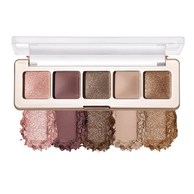 5 Colors Neutral Nude Matte & Shimmer Eyeshadow Palette, Rose Brown Beige & Bronze Warm-Tone Eye Shadow Contour Makeup for Daily Natural Looks, Soft Glam, Mature Women & Blue Green Eyes 4