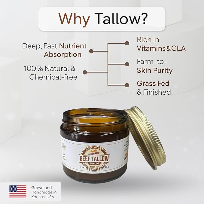 Prairie Fire Candles Grass Fed Beef Tallow Balm - 8 oz - Made in USA - Organic Grass Fed and Finished - Moisturizing Skin Care Orange