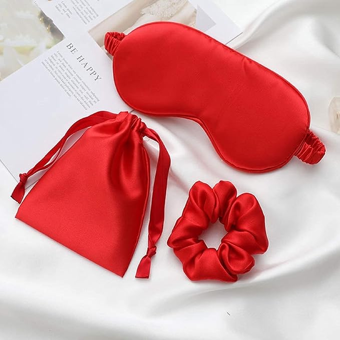 LCBD Silk Satin Sleeping Eye Mask, Red Sleep Eye Night Blindfold for Women and Men, Soft Breathable Blackout Eyeshade Eye Cover for Travel, Wedding Bridesmaid Gift
