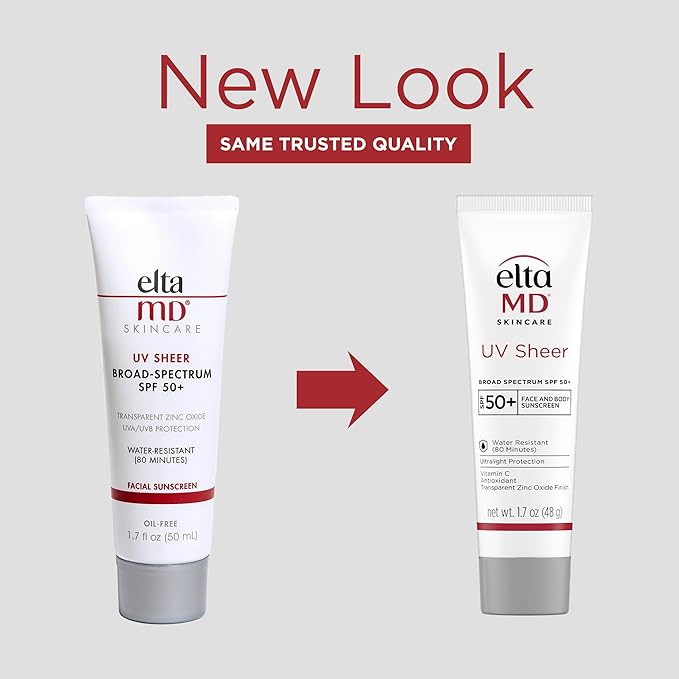 EltaMD UV Sheer Face and Body Sunscreen SPF 50+, Oil Free, No White Cast Sunscreen for Face and Body, Zinc Oxide Formula, 1.7 oz Tube