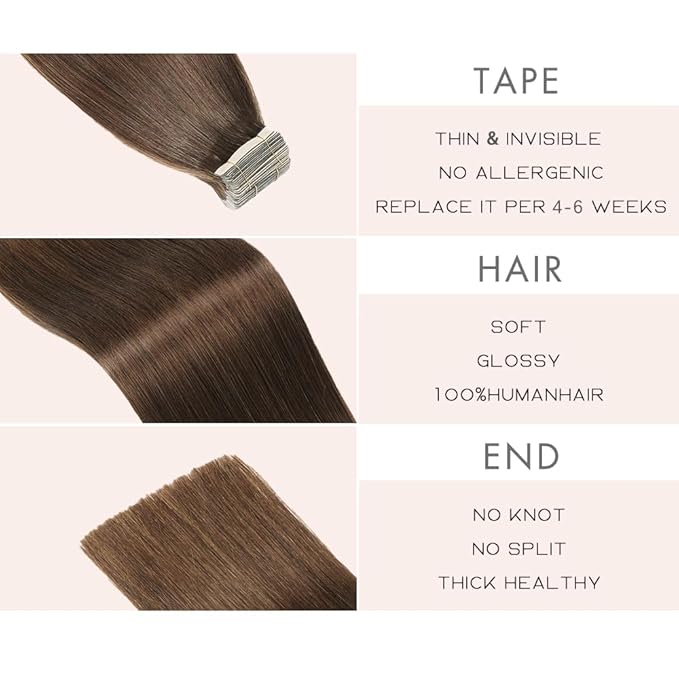 Tape in Hair Extensions Human Hair Darkest Brown Remy Hair Extensions 20pcs 14 Inch Straight Invisible Human Hair Tape in Extensions Skin Weft Tape Extensions Human Hair (4#,14 Inch)
