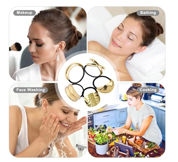 5Pcs Gold Hair Ties,5 Styles Gold Hair Accessories for Women and Girls Elegant Chic Metal Hair Cuff Non-Damage Ponytail Cuffs Holders for Thick Hair for Holidays and Christmas Gifts