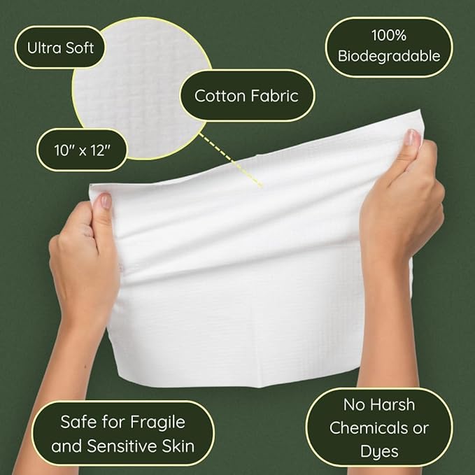 Merbeau Clean Facial Towels for Sensitive Skin, 100% USDA Biobased Face Towels, 50 Count, Ultra Soft, Makeup Remover Dry Wipes, Cotton