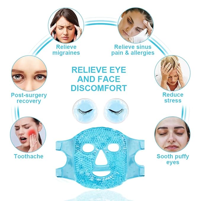 CONBELLA Cold Face Eye Masks Ice Face Mask Hot Cold Compress For Dark Circles, Puffiness, Migraines, Headache, Stress, Redness, Cooling Face Masks For Women Man, Skin Care