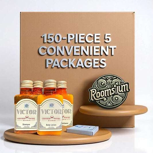 Roomsium 150-Piece Guest Toiletries Set – 30 Ready-to-Use Kits with Shampoo, Conditioner, Shower Gel, Lotion & Soap – Bulk Travel-Size Amenity Pack for Guest Rooms, Rentals, Spas & Gyms