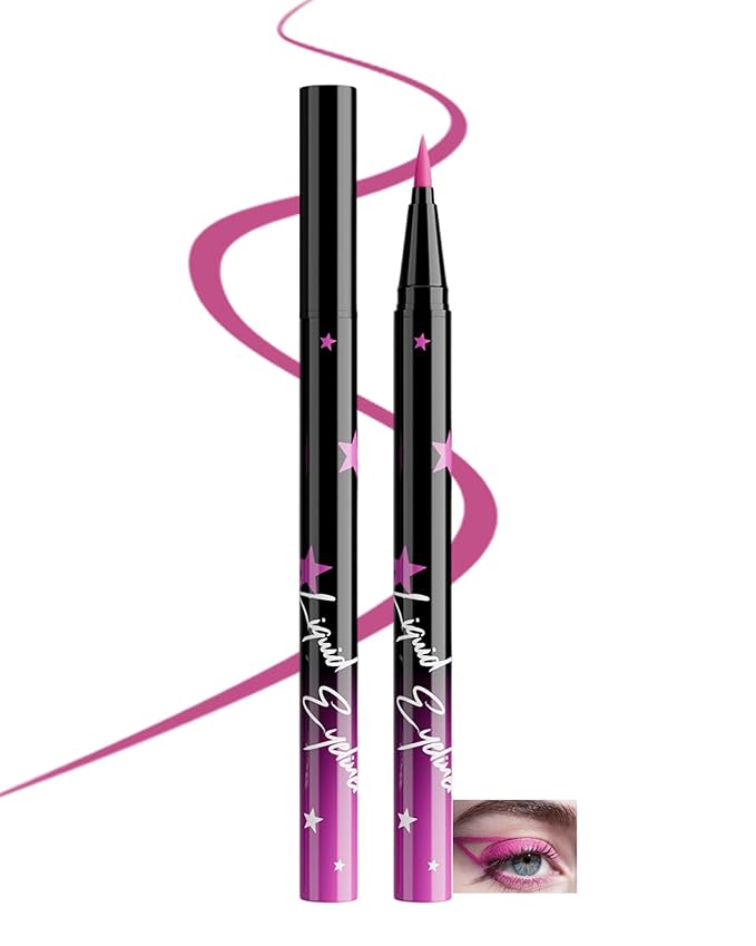 Colored Liquid Eyeliner Pen, Pink Waterproof Waterline Matte Eye Liner Pencil, High Pigmented Long Lasting Quick Drying Bright Colorful Eyeliner Pen for Women, Valentine’s Day Eye Makeup Gifts-06
