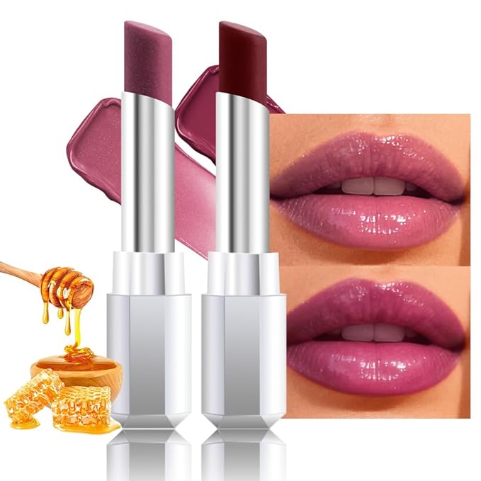 HHLTOH Honey Lipstick Tinted Lip Balm - Shine Moisturizing Lipstick for Women, Natural Nourishing Hydrating Lip Gloss Stain for Dry Lips, Tint Sheer Lightweight Makeup, Vegan - 2Pc Mauve & Cherry