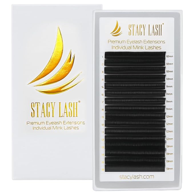 Individual Lashes Semi Permanent Mink Lashes by STACY LASH | Volume & Classic Lash Extensions | B Curl Eye Lashes | Eyelash Extension Supplies for Lash Tech | 16-Rows Lash Tray | B-0.03-MIX 10-13