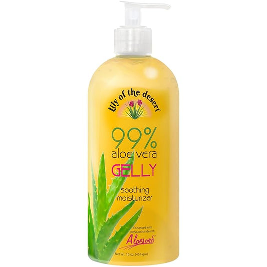 Lily Of The Desert Gelly Moisturizer - 99% Organic Aloe Vera Gel for Skin, After Sun Care with Aloe, Vitamin E Oil, and Vitamin C for Sunburn Relief, 16 Fl Oz