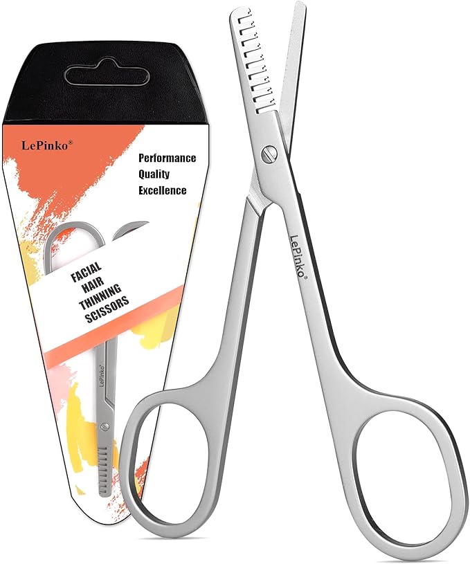 Facial Hair Thinning Scissors, V Teeth Hair Thinning Scissors For Beard Mustache Bangs, Gifts for Men Women Stocking Stuffers, Stainless Steel Gray