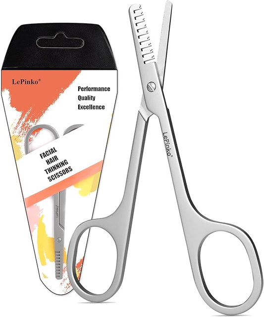 Facial Hair Thinning Scissors, V Teeth Hair Thinning Scissors For Beard Mustache Bangs, Gifts for Men Women Stocking Stuffers, Stainless Steel Gray