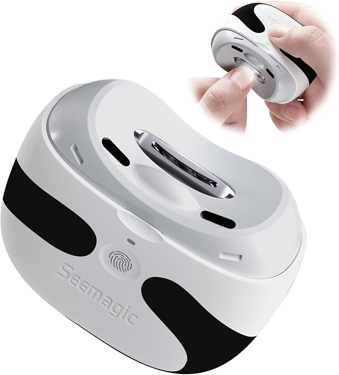 Electric Nail Clipper Trimmer for Adults Seniors Kids Fingernails, Seemagic 3 in 1 Rechargeable Automatic Nail Clippers with LED Light & 2 Speeds - Safe for Kids & Toddlers, Panda