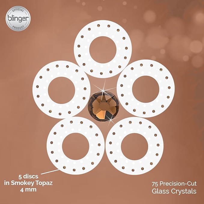 blinger® Shimmer Crystal Refill Pack – as seen on Shark Tank | 5 Discs – 75 Precision-Cut Glass Crystals | Hair-Safe Accessories | Styling Tool Not Included| Smokey Topaz 4 mm