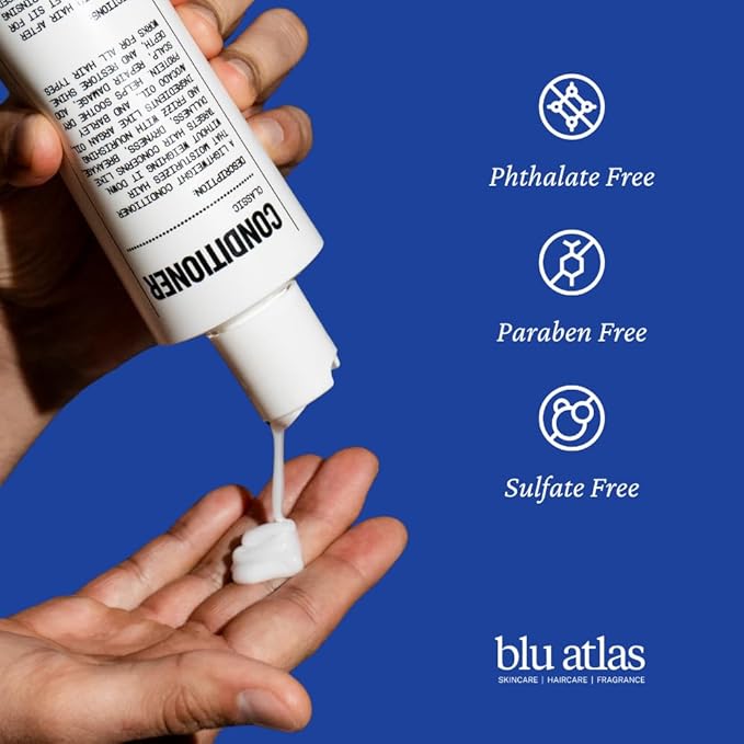 Blu Atlas Men's Natural Conditioner – Organic, Sulfate-Free, Paraben-Free – Deep Moisturizing & Scalp Soothing – Classic Scent (Bergamot, Sage, Patchouli) – Made in America – 16 oz