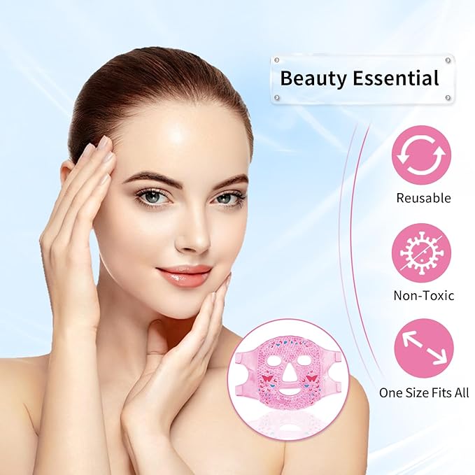 CONBELLA 2PCS Cold Face Eye Masks Ice Face Mask Hot Cold Compress for Dark Circles, Puffiness, Migraines, Headache, Stress, Redness, Cooling Face Masks for Women Man, Skin Care