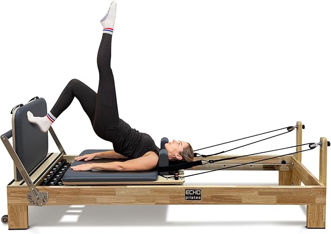 Pilates Reformer, Wooden Pilates Reformer Machine with Springs, Pilates Bed Strength Training Equipment for Home Use and Studio, Pilates Equipment with Reformer Box, Oak