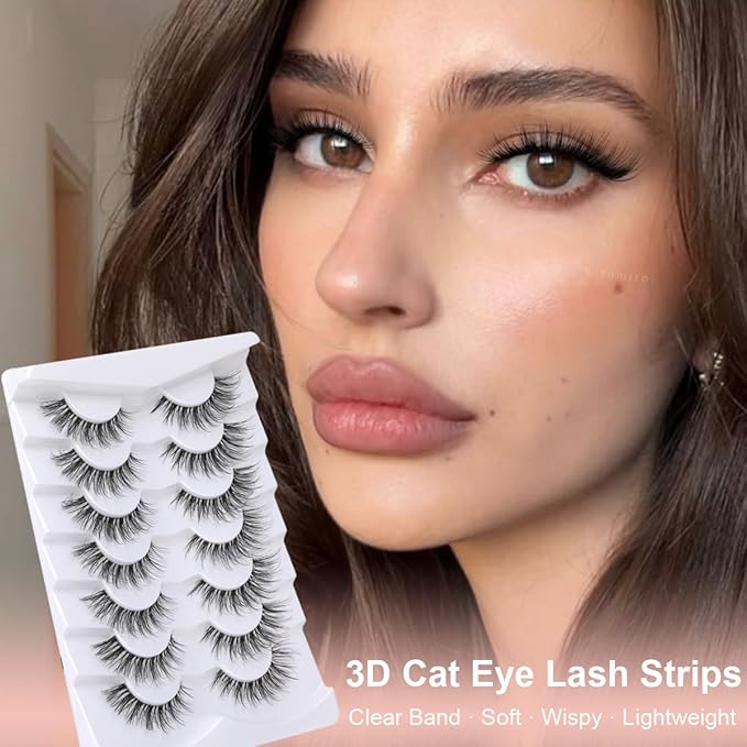 False Eyelashes with Clear Band Faux Mink Lashes Natural Look 3D Volume Wispy Fake Lashes Pack by Kiromiro 7 Pairs