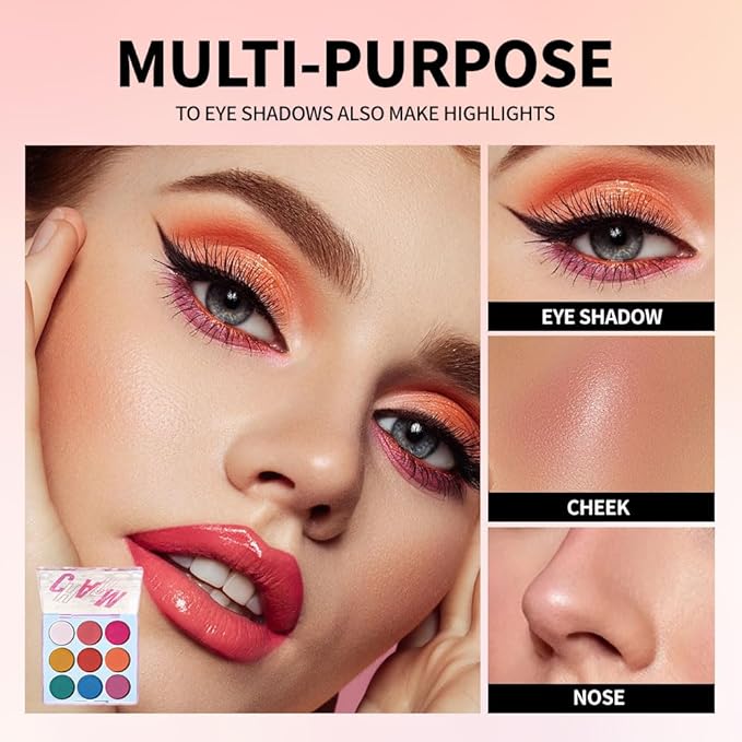 9-Color Rainbow Eyeshadow Palette – Blendable Matte Brights in Pink, Yellow, Blue & Green – Waterproof, Long-Wear, Perfect for Creative or Party Makeup 03#