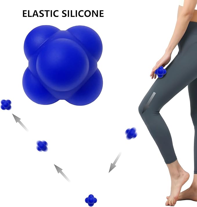 Set of 2 Massage Balls, Reflex Ball for Hand Eye Coordination Training and Six Point Spike Massage Ball for Deep Muscle Relief, Suitable for Hands, Feet and Back (Dark Blue/Blue)