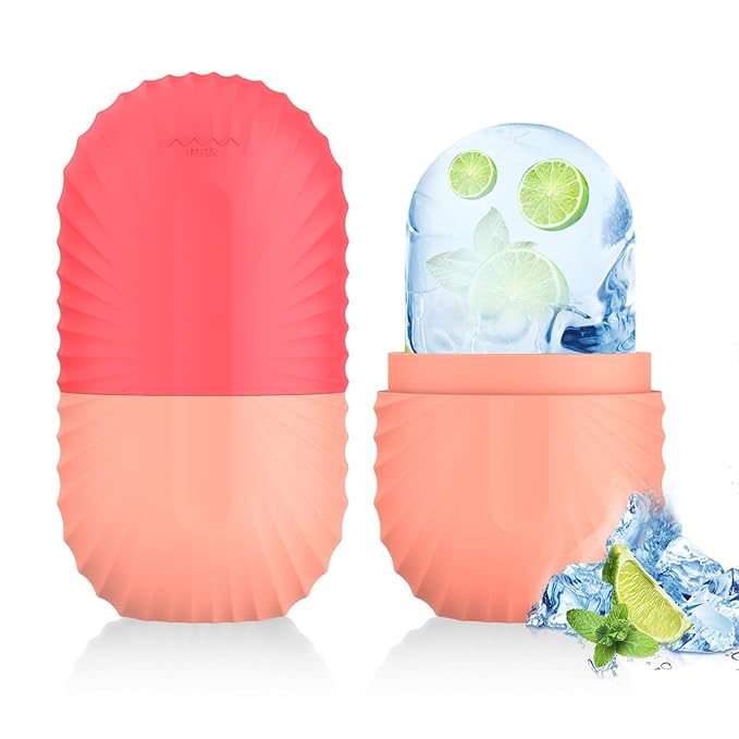 Ice Roller for Face and Eye, Silicone Ice Facial Roller Ice Holder, Face Ice Mold Skin Care, Face Icers Reusable Ice Cube Roller for Shrink Pores Anti Wrinkle Reduce Puffiness, Pink