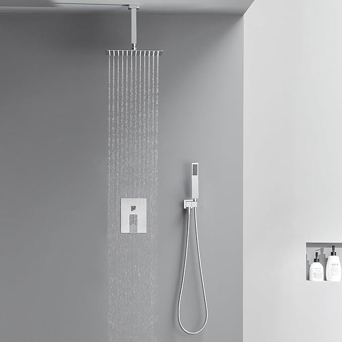 Artiqua Shower System 12 Inches Rain Shower Combo Set Chrome Ceiling Mount Shower Faucet Bathroom Faucets with Rainfall Shower Head and Hand Shower