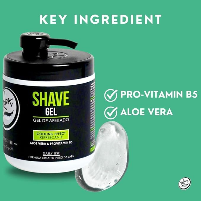 Rolda Refreshing Shave Gel For Sensitive Skin - Clear Non-Foaming Shaving Gel for Men With Aloe Vera, Pro-Vitamin B5 (17.63oz | 500g)