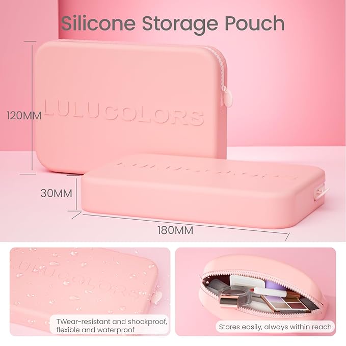 LULUCOLORS 13-in-1 Dual-Ended Makeup Brush Set with Sponge & Travel Case – 7 Multi-Functional Brushes for Face & Eyes – Soft Bristles, Wooden Handles – Available in Cream, Green, or Pink (Blush Pink)